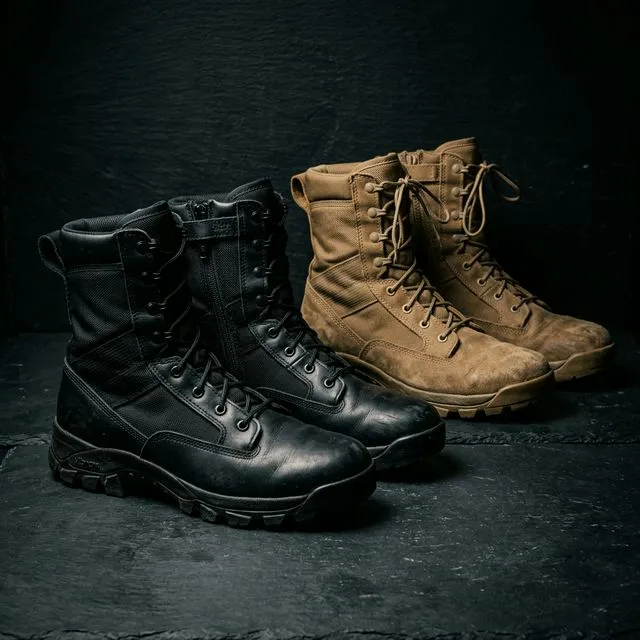 Black and tan military boots